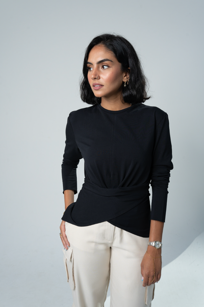 Wrap Cotton T-shirt: Black