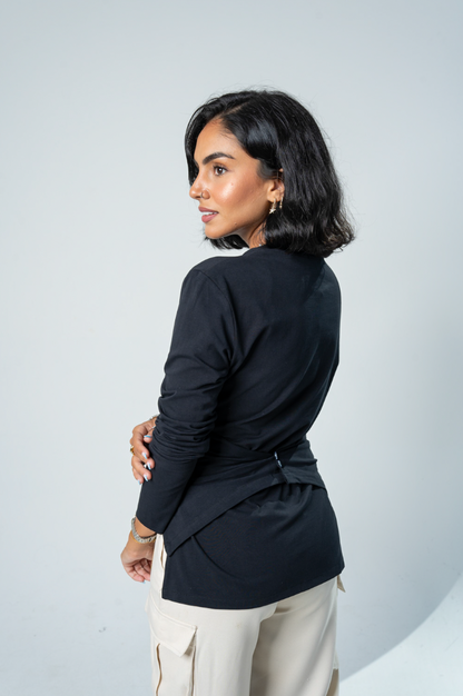 Wrap Cotton T-shirt: Black