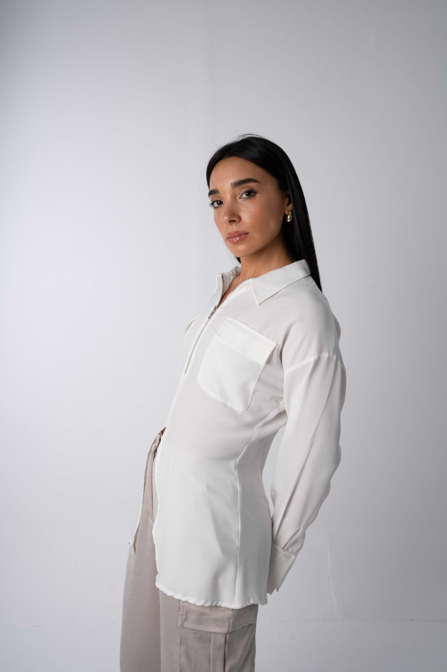 Utility Zip-Up Shirt in White
