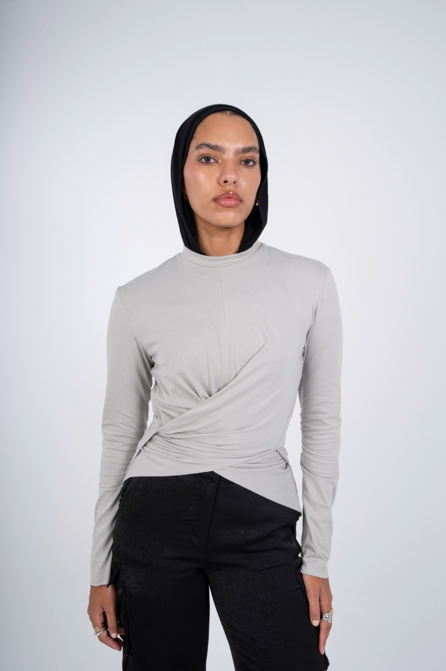 Wrap Cotton T-shirt: Silver Grey