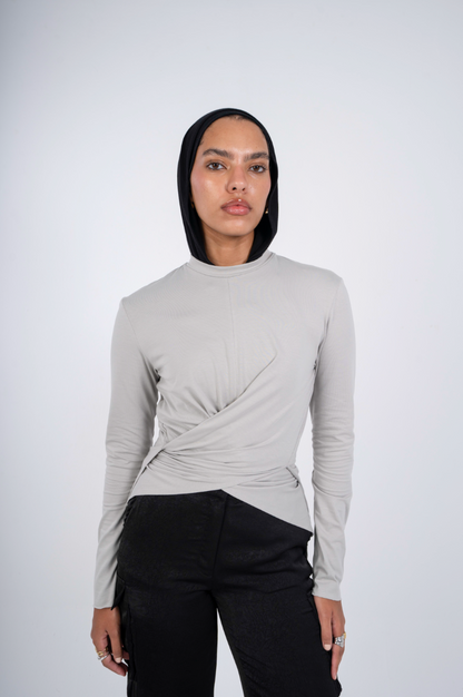 Wrap Cotton T-shirt: Silver Grey