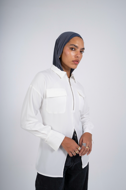 Utility Zip-Up Shirt in White