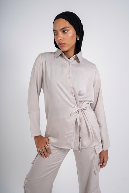 The Statement Wrap Shirt in Greige