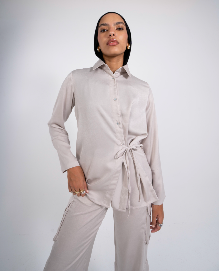 The Statement Wrap Shirt in Greige