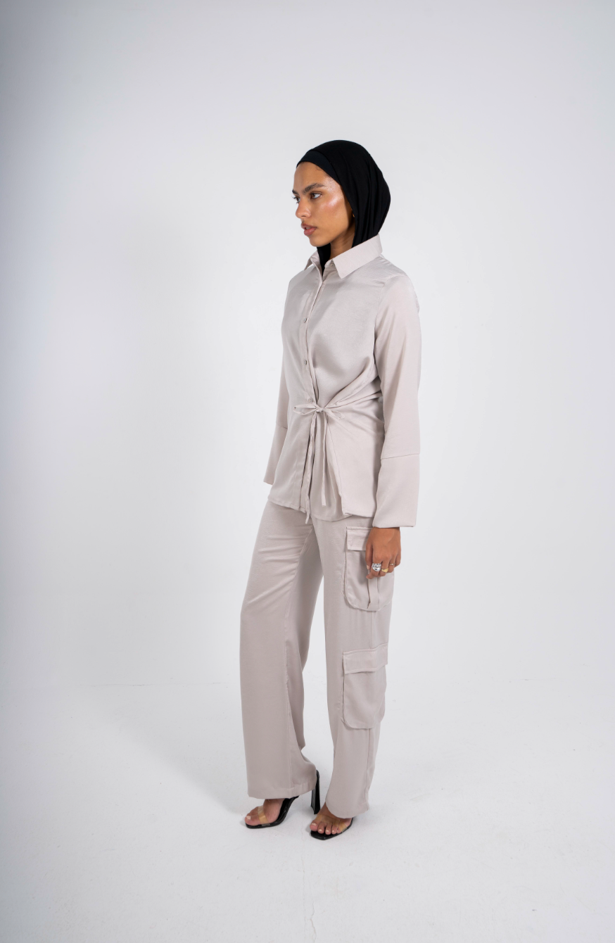 The Statement Wrap Shirt in Greige