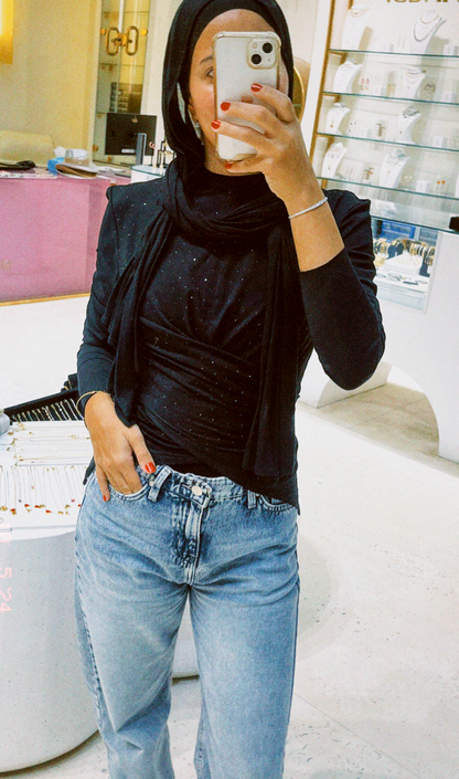 The Studded Wrap Cotton T-shirt: Black