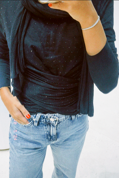 The Studded Wrap Cotton T-shirt: Black