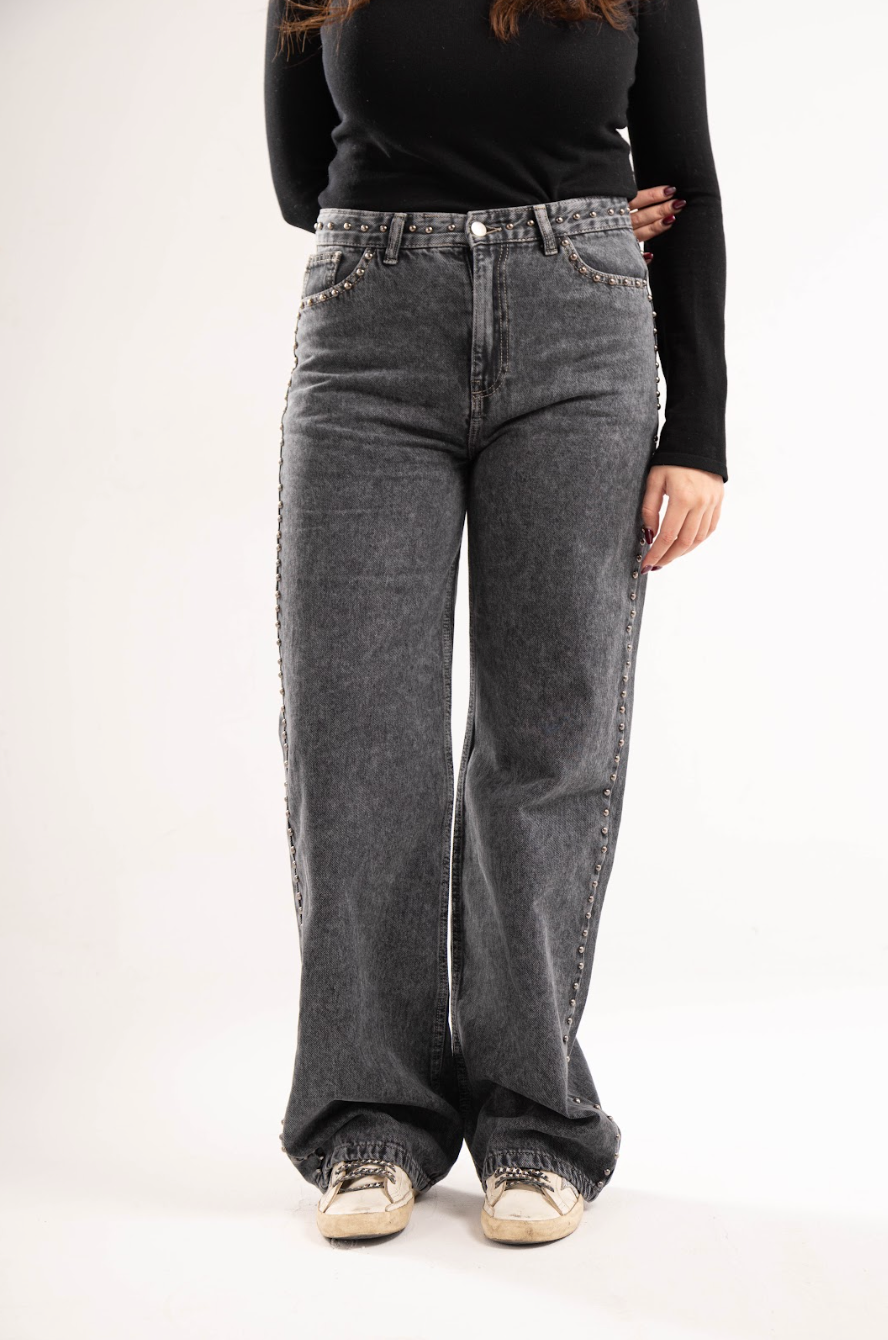 Studded Clean Girl Grey Jeans