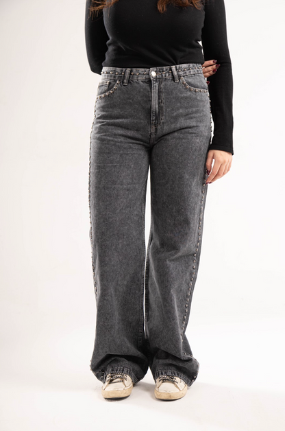 Studded Clean Girl Grey Jeans
