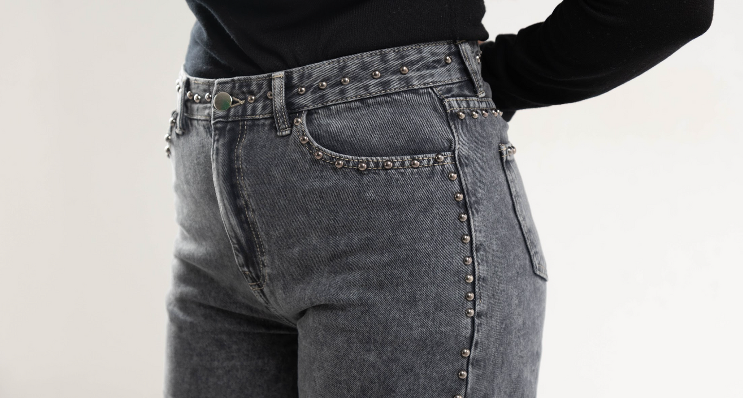 Studded Clean Girl Grey Jeans