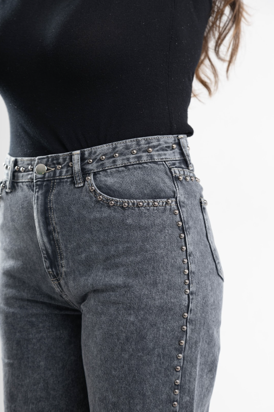 Studded Clean Girl Grey Jeans