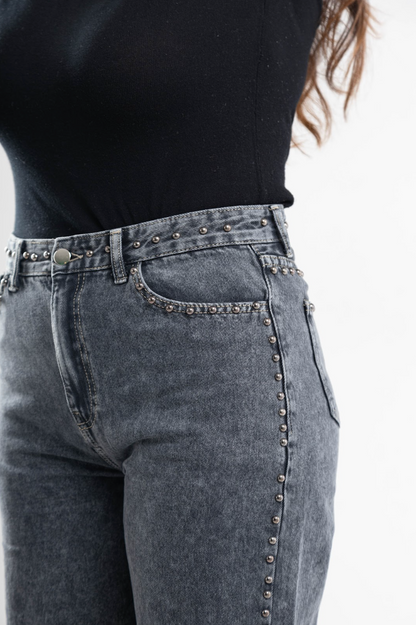 Studded Clean Girl Grey Jeans