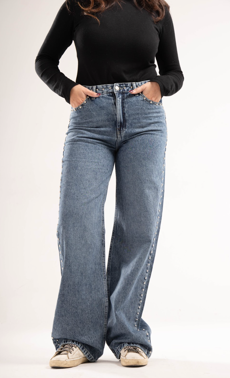 Studded Clean Girl Blue Jeans