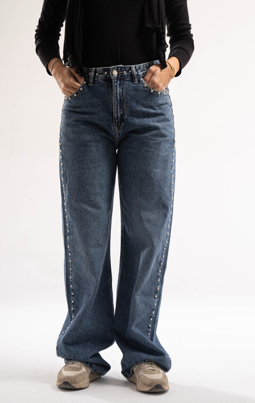 Studded Clean Girl Blue Jeans