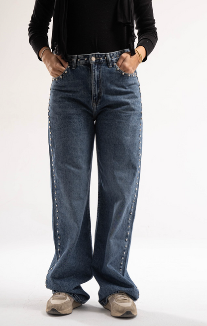 Studded Clean Girl Blue Jeans