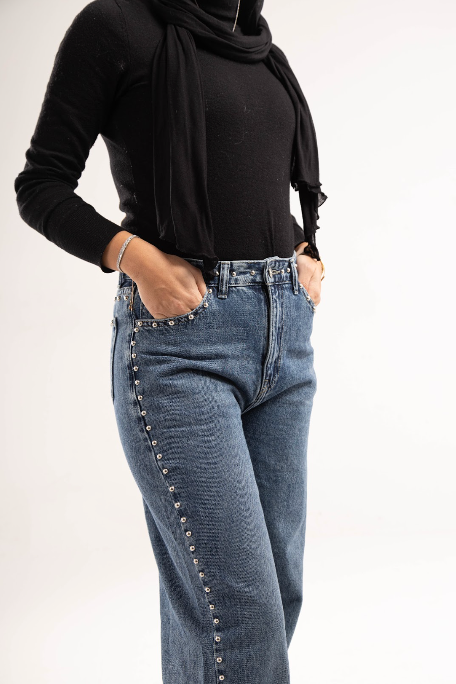 Studded Clean Girl Blue Jeans
