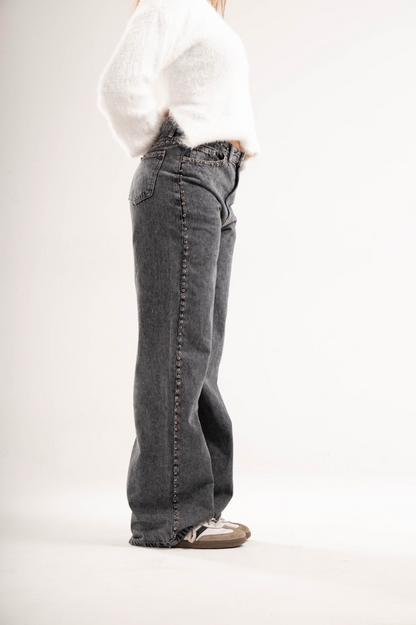Studded Clean Girl Grey Jeans