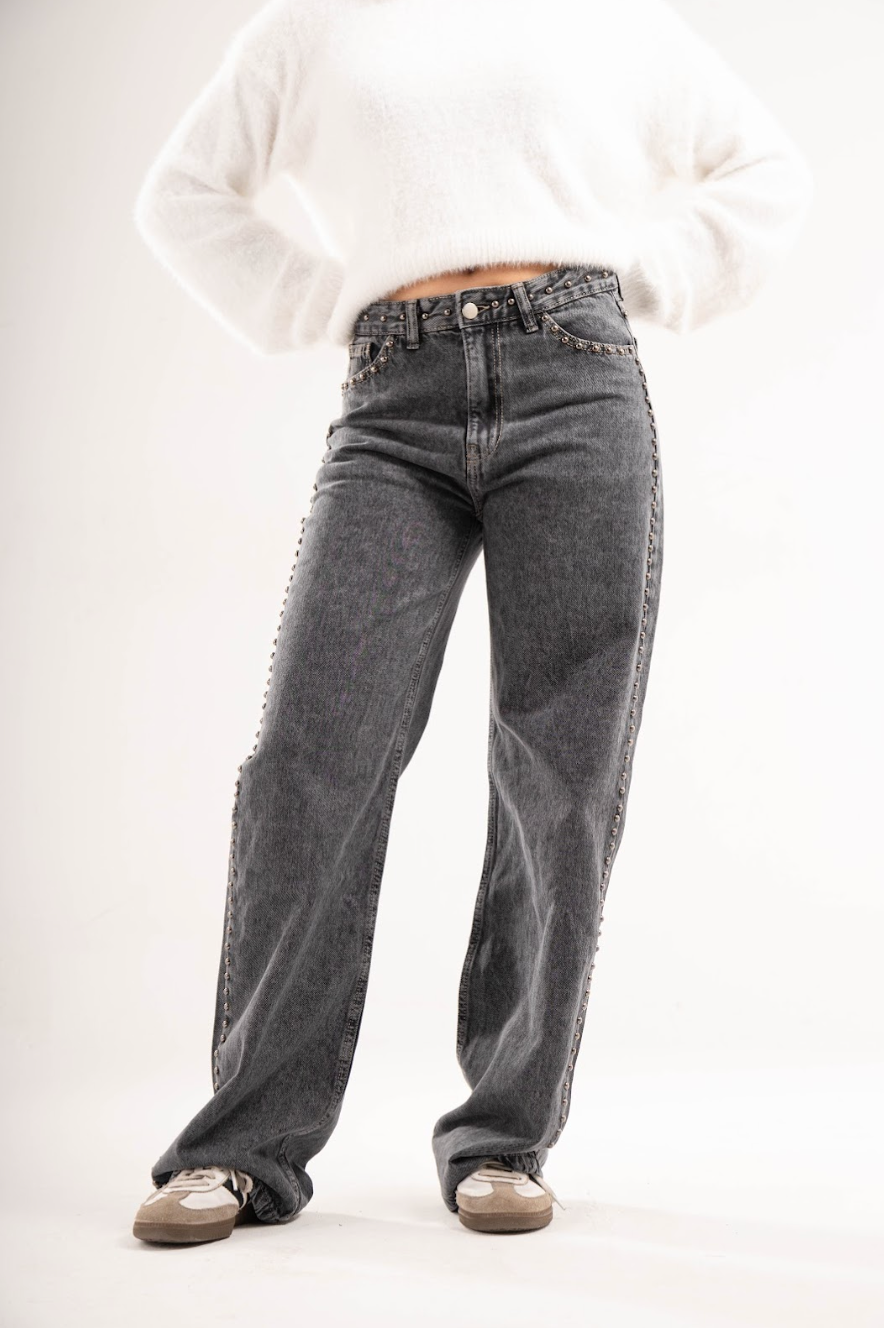 Studded Clean Girl Grey Jeans