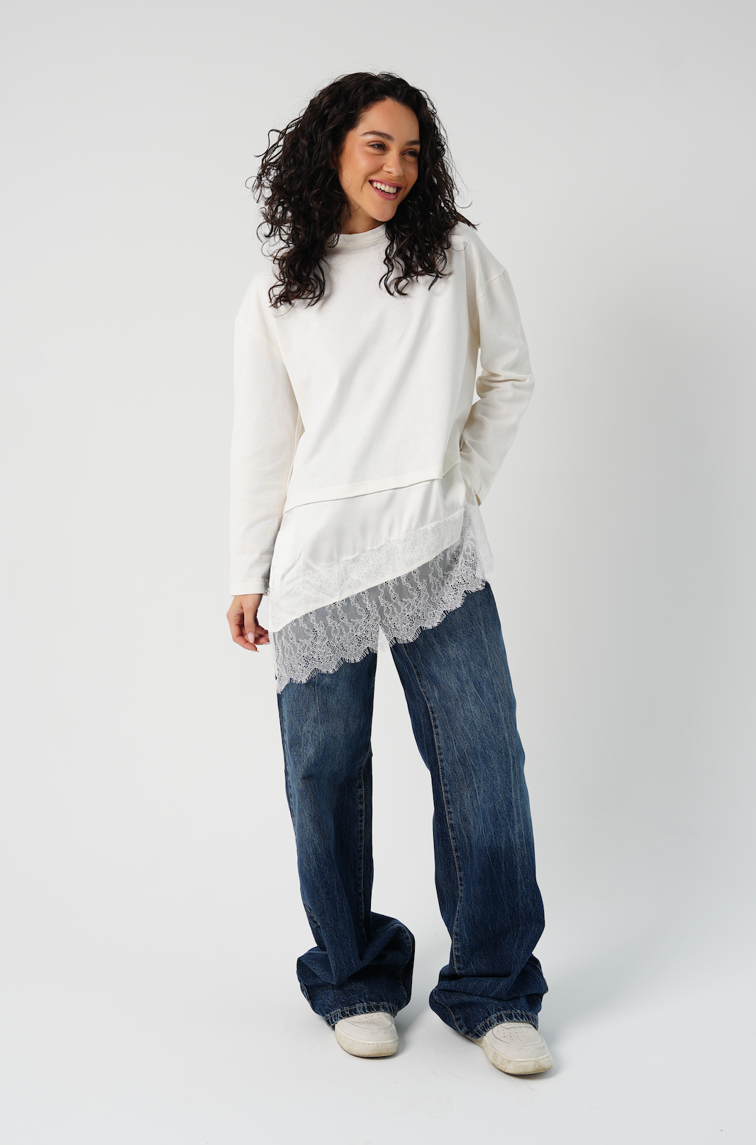 T-Shirt with Satin & Lace