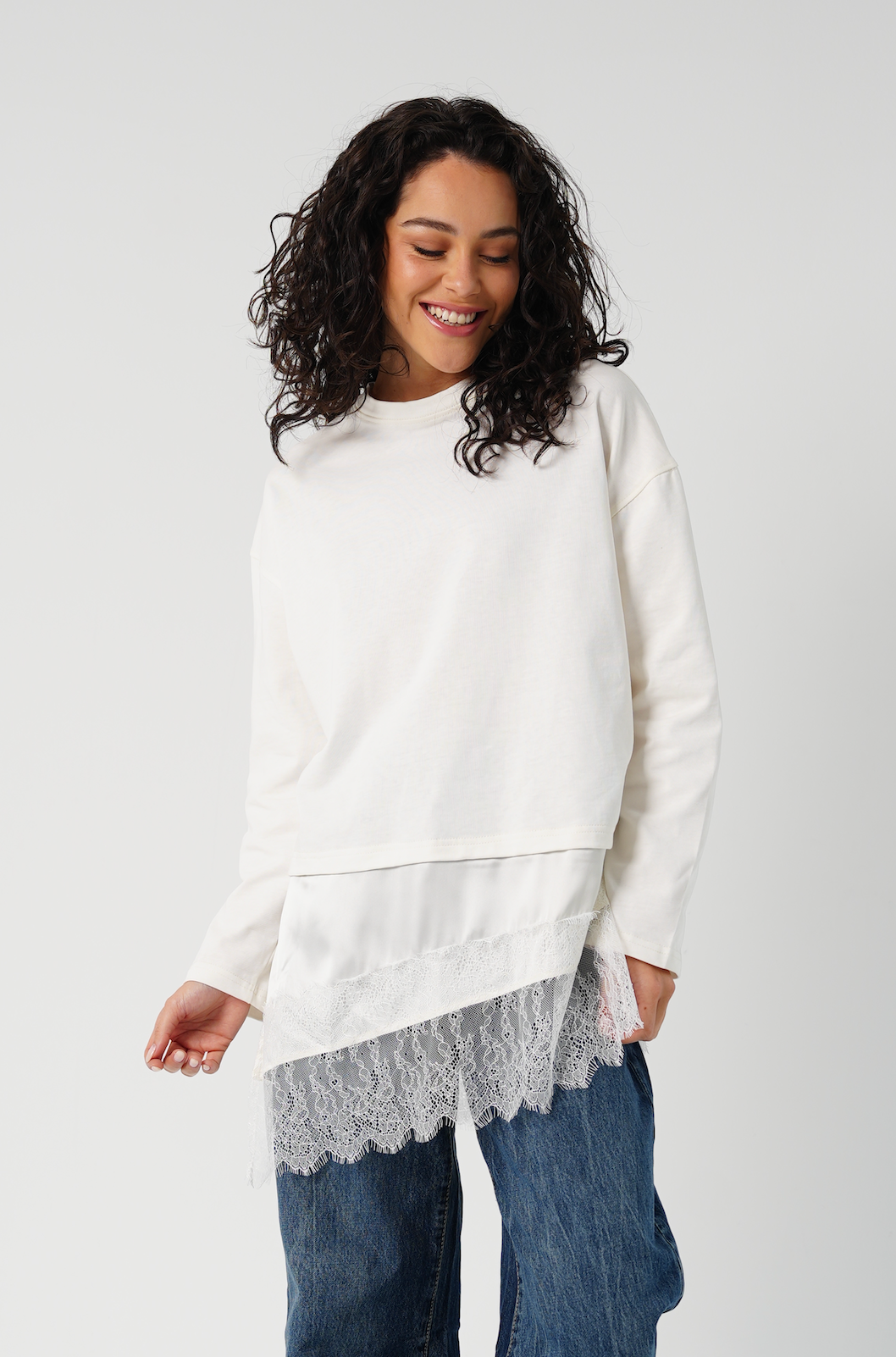 T-Shirt with Satin & Lace