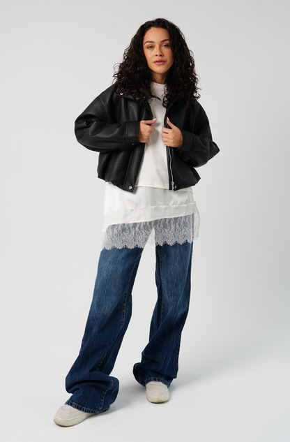 T-Shirt with Satin & Lace