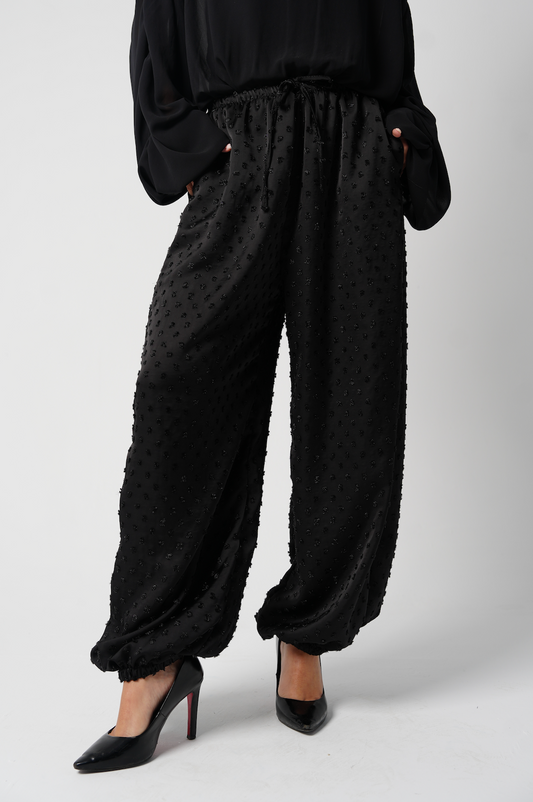 Satin Dotted Pants in Black
