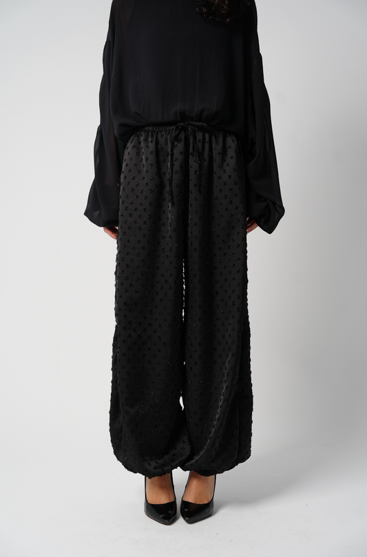 Satin Dotted Pants in Black