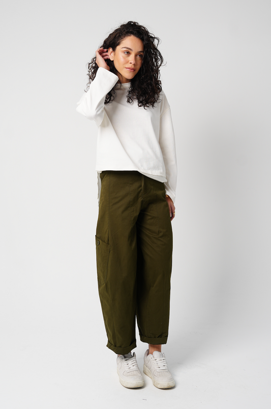 Barrel Trousers in Olive Gabardine