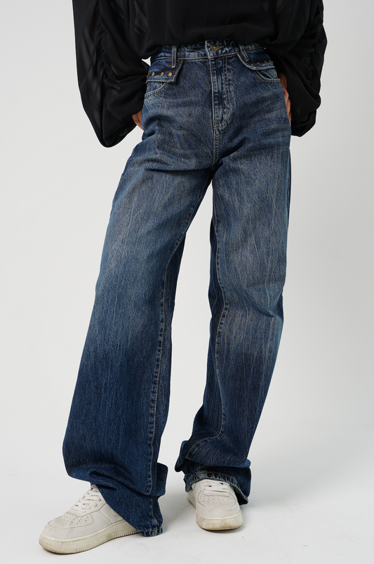 "Not-so-basic" Studded Pocket Jeans: Blue