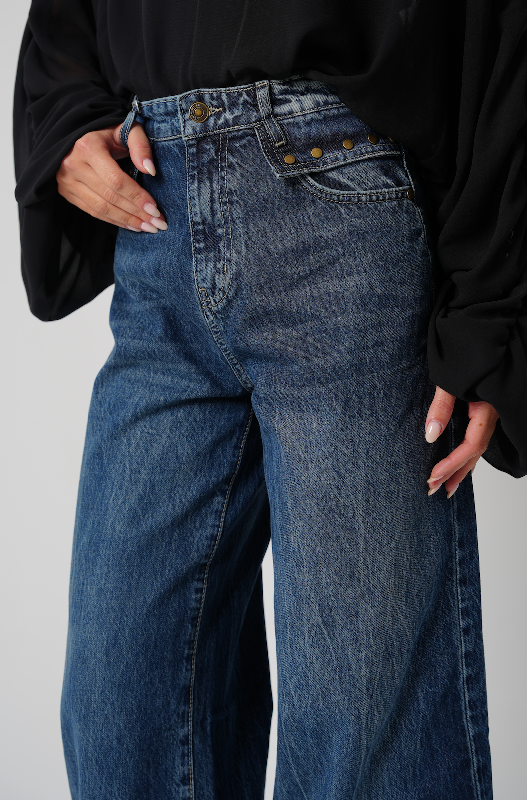 "Not-so-basic" Studded Pocket Jeans: Blue