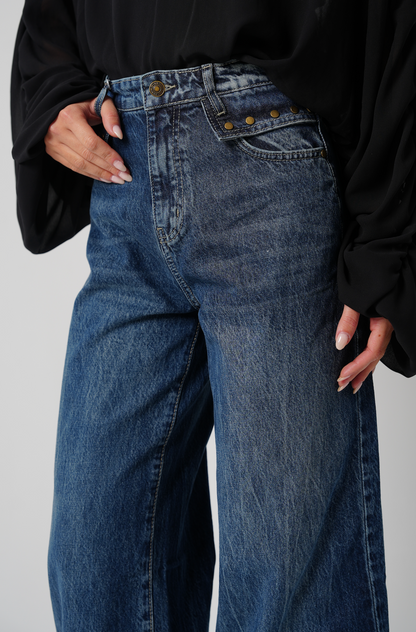 "Not-so-basic" Studded Pocket Jeans: Blue
