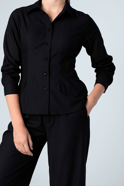 Hourglass Shirt in Black Poplin
