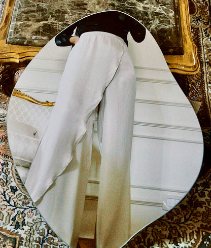 "Self-Love" Overskirt Satin Pants: Beige