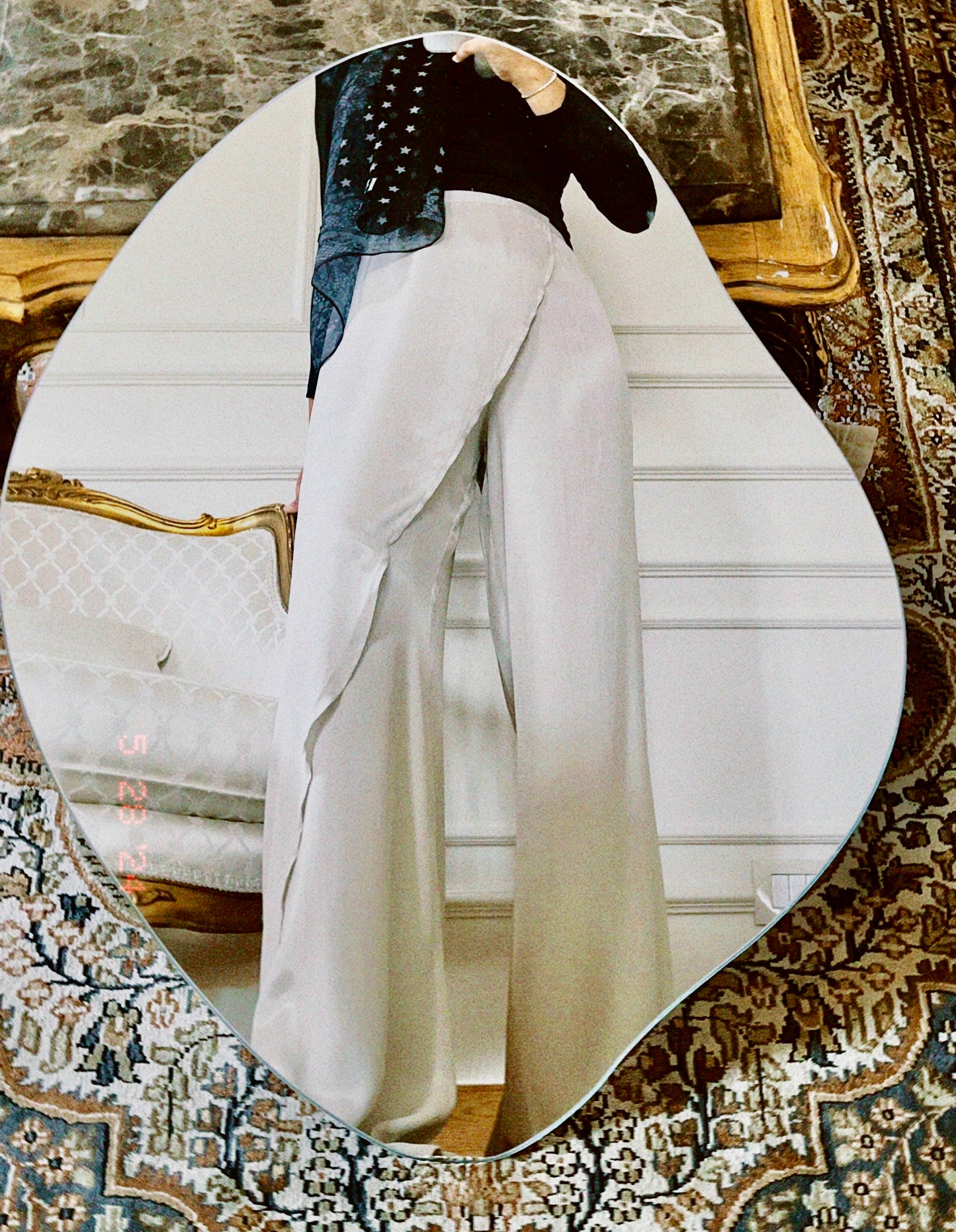 "Self-Love" Overskirt Satin Pants: Beige