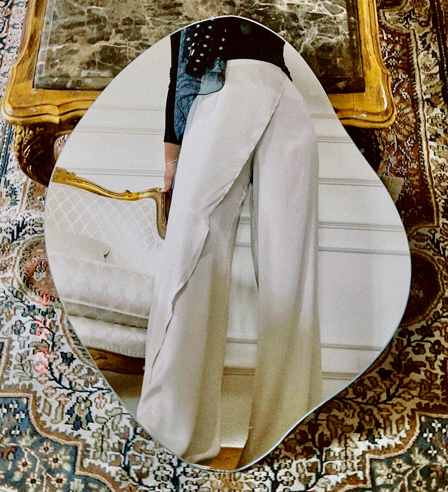 "Self-Love" Overskirt Satin Pants: Beige