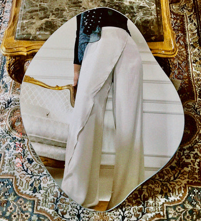 "Self-Love" Overskirt Satin Pants: Beige