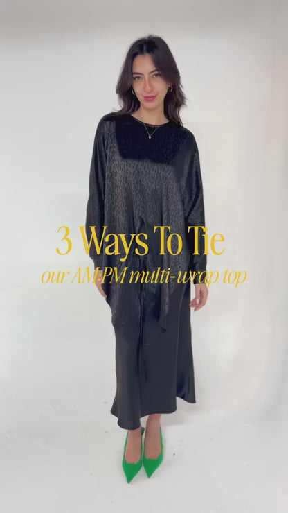 "AM to PM" Multi-Wrap Satin Top: Black