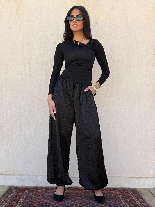 Satin Dotted Pants in Black