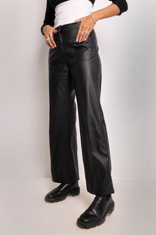 Full length Trousers in Black Leather