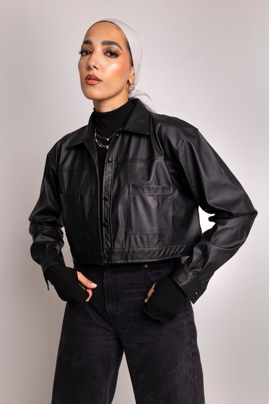 Leather Collared Jacket